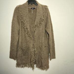 Charlie B - Boucle Cardigan with Fringed Shaw Neck